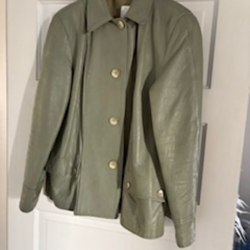 Vintage celery green leather car coat
